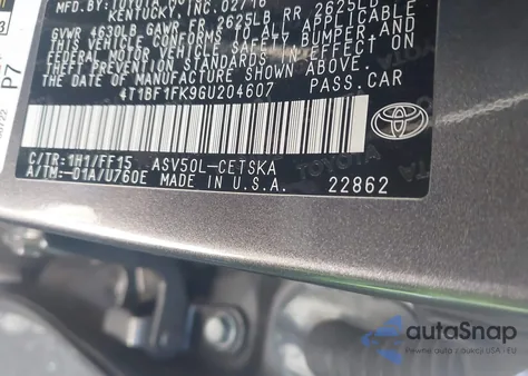 2016 Toyota Camry Se from USA, damaged, VIN 4T1BF1FK9GU204607